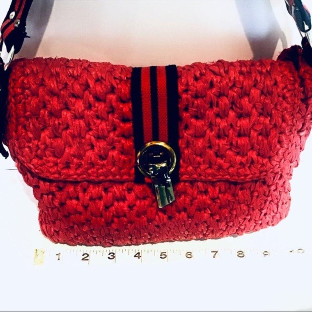 Forsum Woven Red Straw Shoulder Bag 10x8x2 Vintage Nautical Beach Vibes 1950 60s - Picture 3 of 14